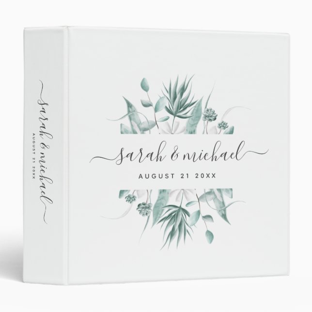 Modern Elegant Script Greenery Wedding Guest Noteb 3 Ring Binder (Front/Spine)