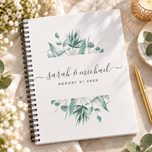 Modern Elegant Script Greenery Wedding Planning Notebook