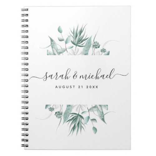 Modern Elegant Script Greenery Wedding Planning Notebook