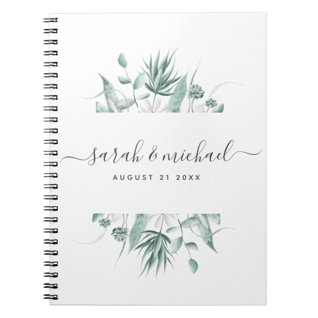 Modern Elegant Script Greenery Wedding Planning Notebook (Front)