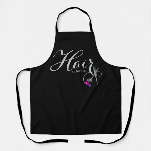 Modern Elegant Script Hair By Name Black Apron