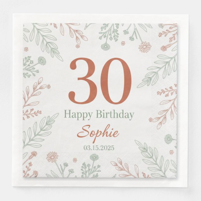 Modern Elegant Script Happy Birthday Custom Paper  Dinner Napkins (Front)