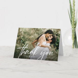 Modern Elegant Script Heart Simple Wedding Photo Letterpress Thank You Card