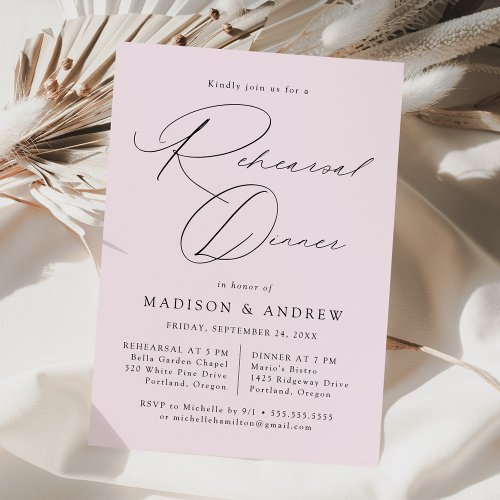 Modern Elegant Script Lavender Rehearsal Dinner Invitation