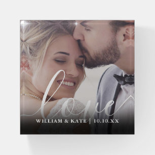 Modern Elegant Script Love Photo Wedding Paperweight