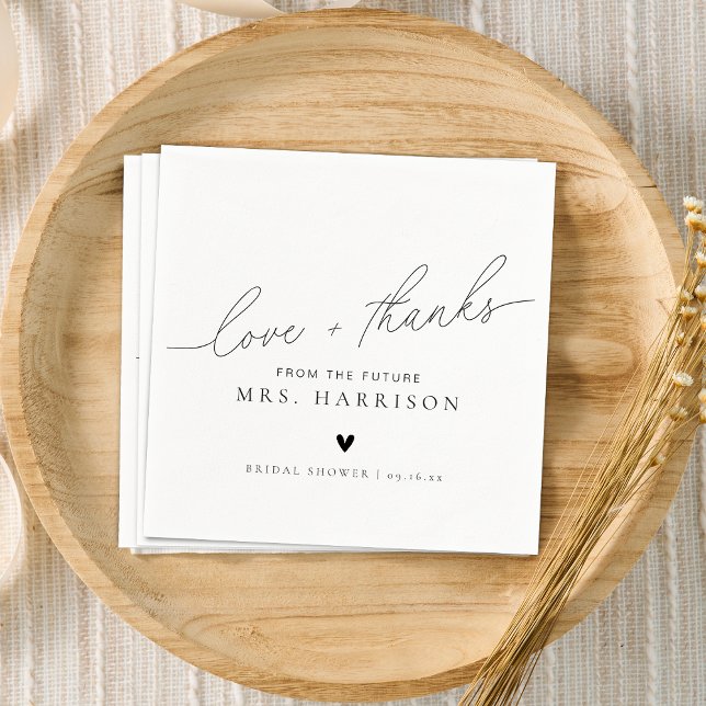 Modern Elegant Script Love + Thanks Bridal Shower Napkins (Creator Uploaded)