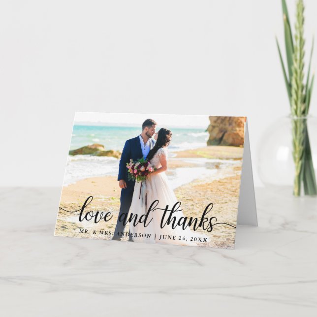 Modern Elegant Script Love Thanks Wedding B Fold Letterpress Thank You Card (Front)