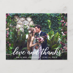 Modern Elegant Script Love Thanks Wedding Photo Postcard