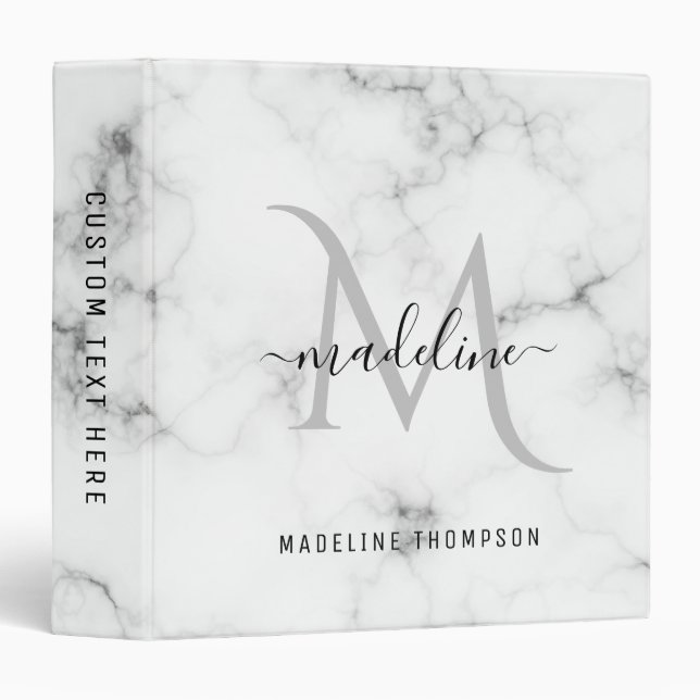 Modern Elegant Script Marble Marble Name 3 Ring Binder (Front/Spine)