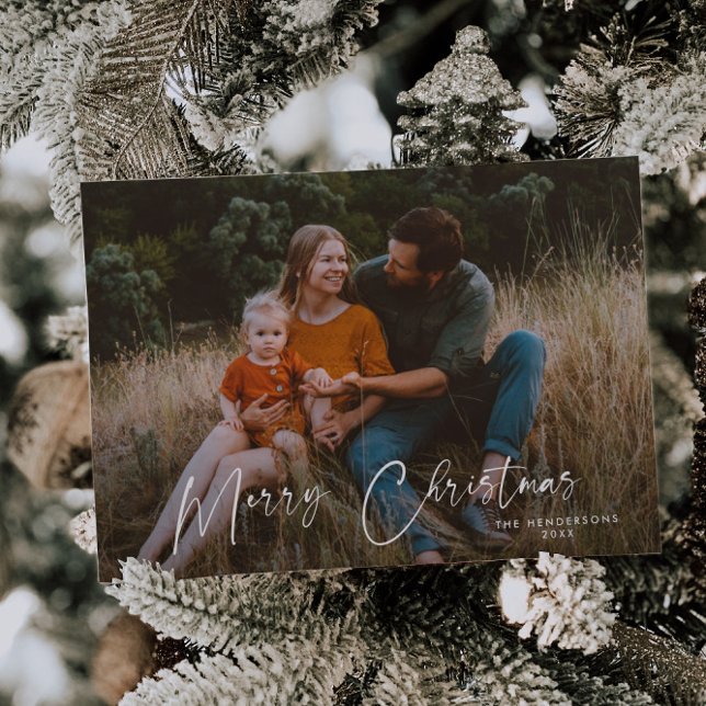 Modern Elegant Script Merry Christmas Photo Holiday Card (Creator Uploaded)