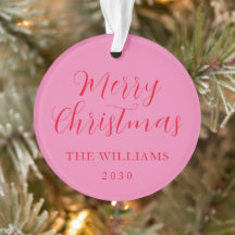 Modern Elegant Script Merry Christmas Pink Red