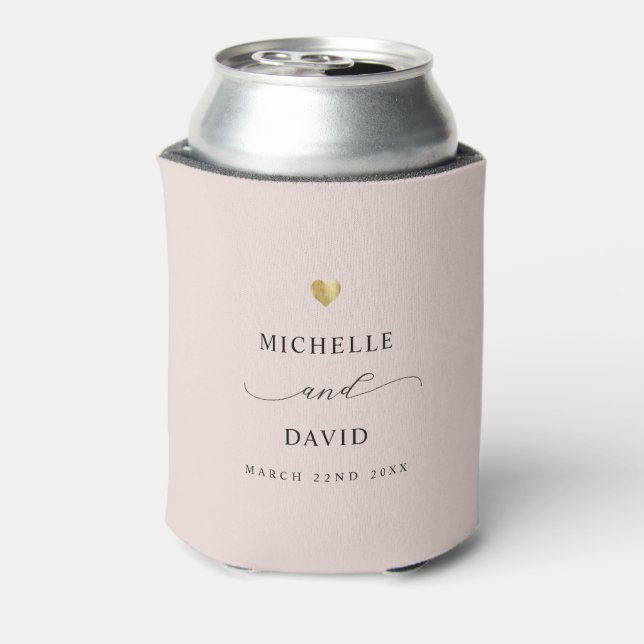 Modern Elegant Script Minimal Gold Wedding Favor Can Cooler (Can Back)