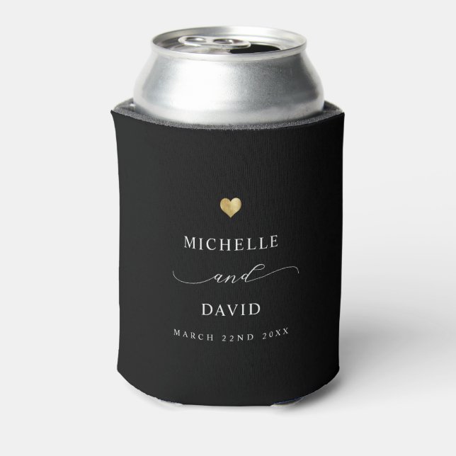 Modern Elegant Script Minimal Gold Wedding Favor Can Cooler (Can Back)