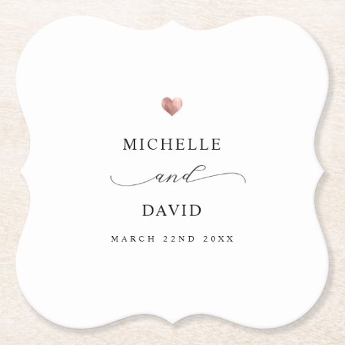 Modern Elegant Script Minimal Gold Wedding Favor Paper Coaster