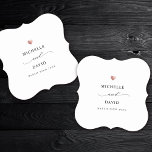 Modern Elegant Script Minimal Gold Wedding Favor Paper Coaster<br><div class="desc">Modern wedding party favor paper coaster with your custom names in elegant swirly script calligraphy,  the couple's names and the date of your celebration. This is the minimalist black and white version with a printed rose golden heart detail. Great also for bridal showers,  engagement or bachelorette parties.</div>