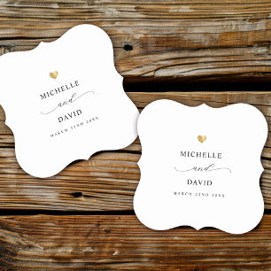 Modern Elegant Script Minimal Gold Wedding Favor Paper Coaster