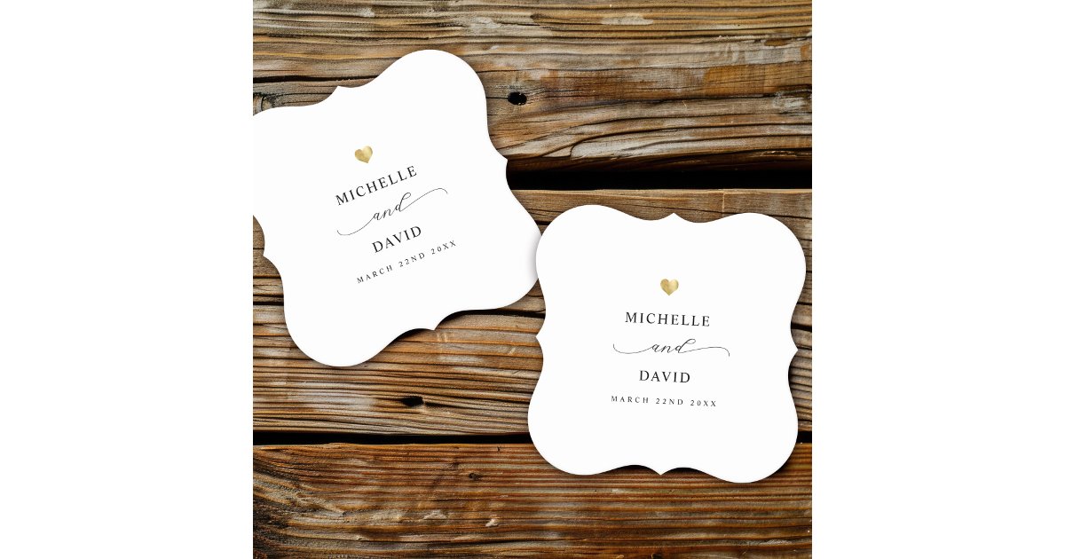 Modern Elegant Script Minimal Gold Wedding Favor Paper Coaster