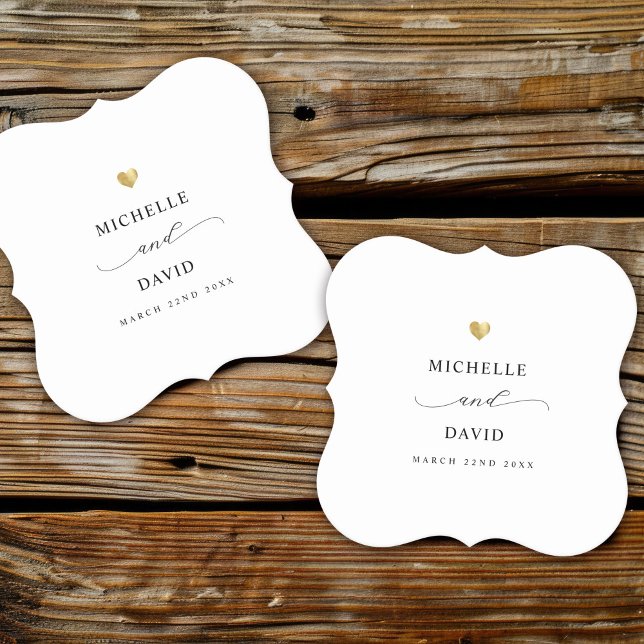 Modern Elegant Script Minimal Gold Wedding Favor Paper Coaster (Creator Uploaded)