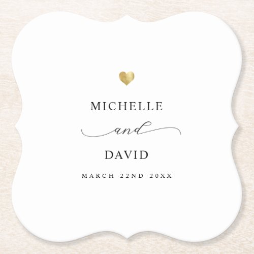 Modern Elegant Script Minimal Gold Wedding Favor Paper Coaster