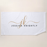 Elegant Script Monogram Initials Black Gold Modern Kitchen Towel, Zazzle