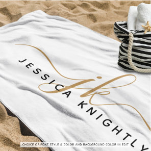 Modern Elegant Script Monogram Initials Beach Towel
