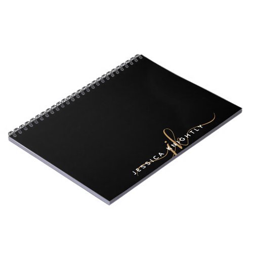 Modern Elegant Script Monogram Initials Black Gold Notebook