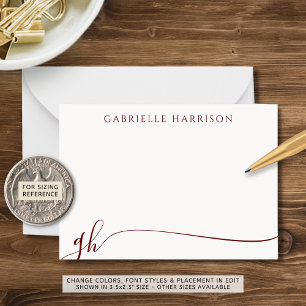 Modern Elegant Script Monogram Initials Burgundy Note Card