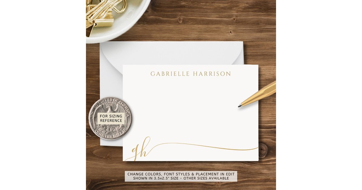 Modern Elegant Script Monogram Initials Gold Note Card | Zazzle