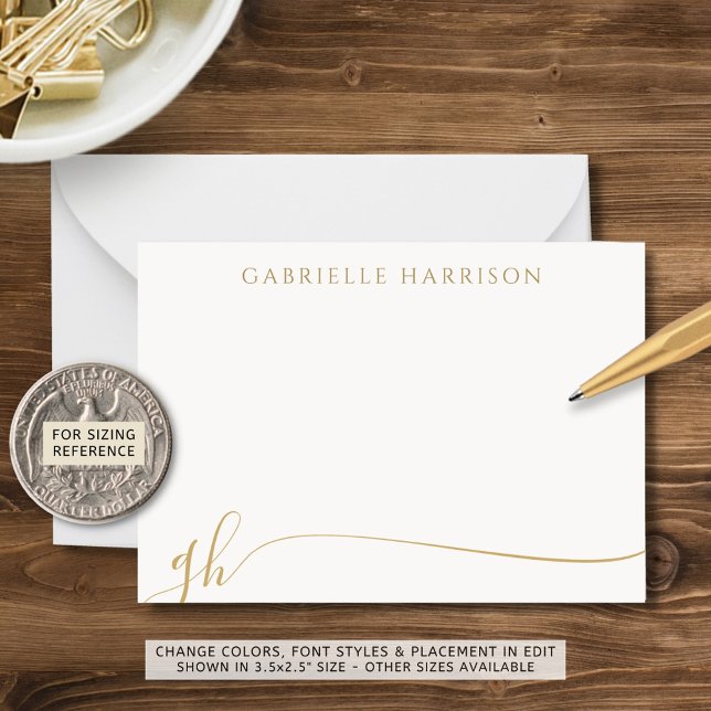 Modern Elegant Script Monogram Initials Gold Note Card (Creator Uploaded)