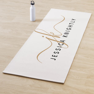 Modern Elegant Script Monogram Initials White Gold Yoga Mat