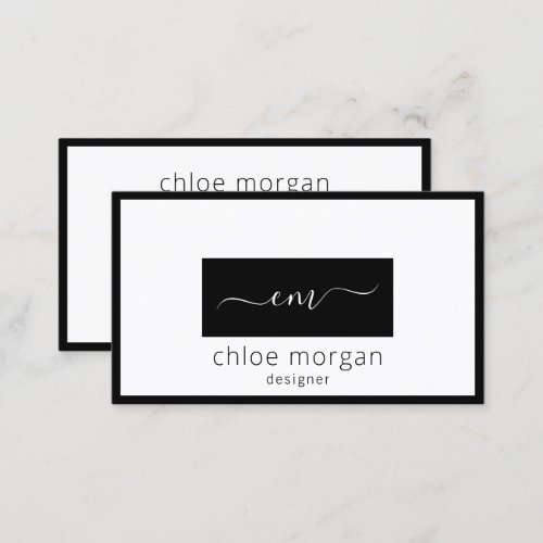 Modern elegant script monogram logo white business card