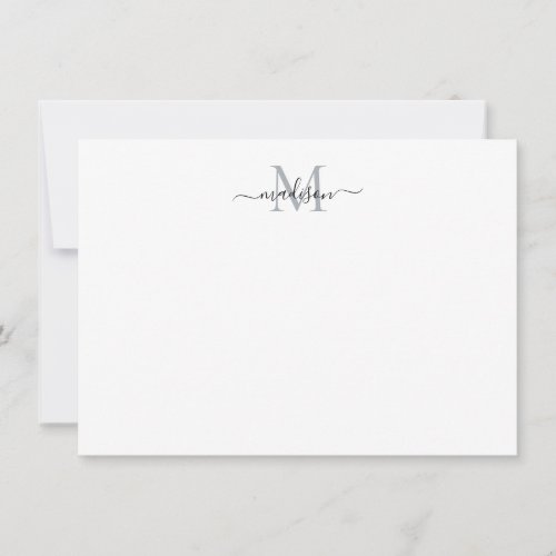 Modern Elegant Script Monogram Minimalist Gray Note Card