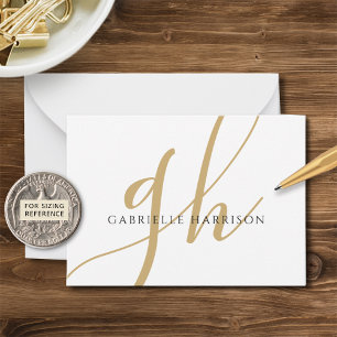 Modern Elegant Script Monogram Name Black Gold Note Card