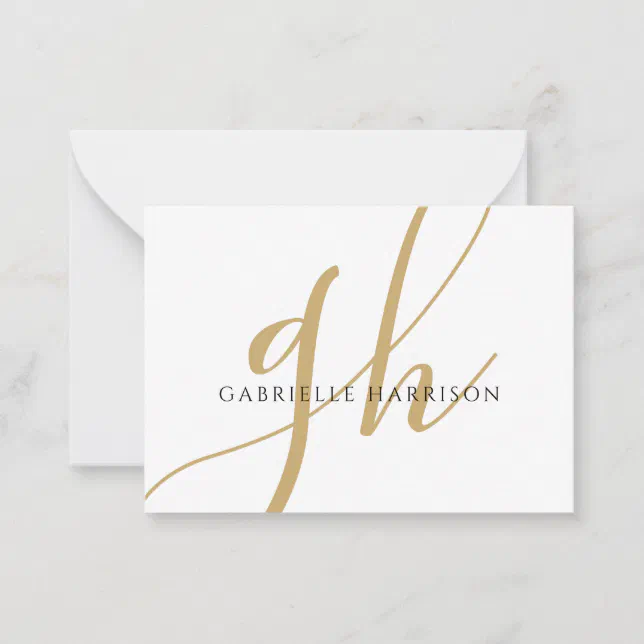Modern Elegant Script Monogram Name Black Gold Note Card Zazzle