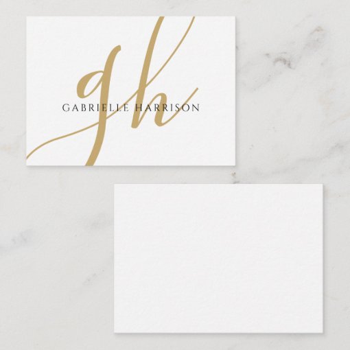 Modern Elegant Script Monogram Name Black Gold Note Card Zazzle