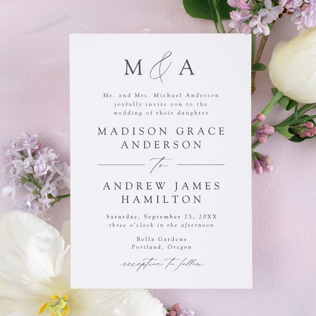 Modern Elegant Script Monogram Wedding Letterpress Invitation (Creator Uploaded)