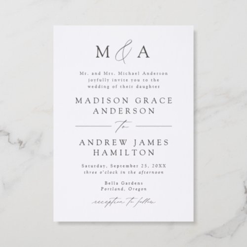 Modern Elegant Script Monogram Wedding Letterpress Invitation