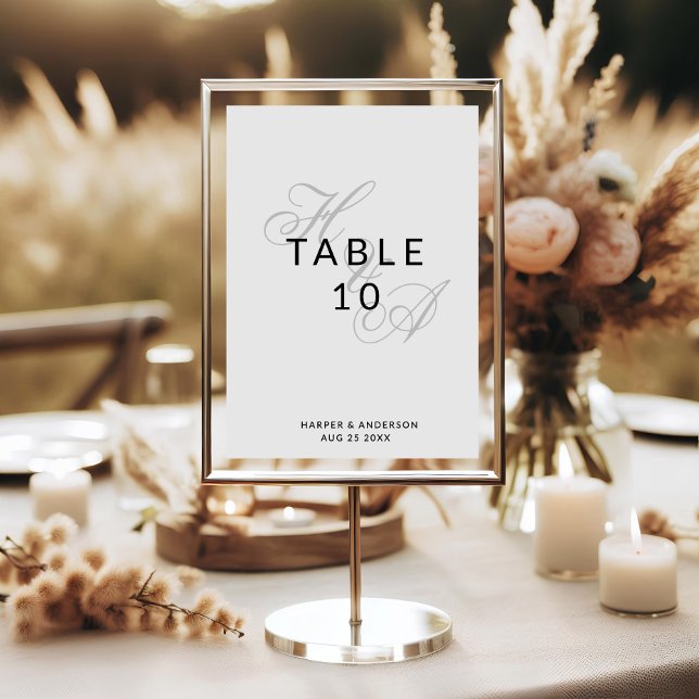 Modern Elegant Script Monogram Wedding  Table Number (Creator Uploaded)