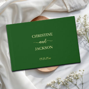 Modern Elegant Script Moss Green Wedding Gold Foil Guest Book