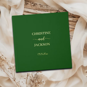 Modern Elegant Script Moss Green Wedding Gold Foil Guest Book