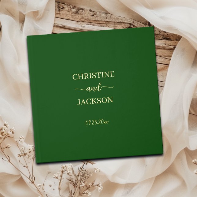 Modern Elegant Script Moss Green Wedding Gold Foil Guest Book (Creator Uploaded)