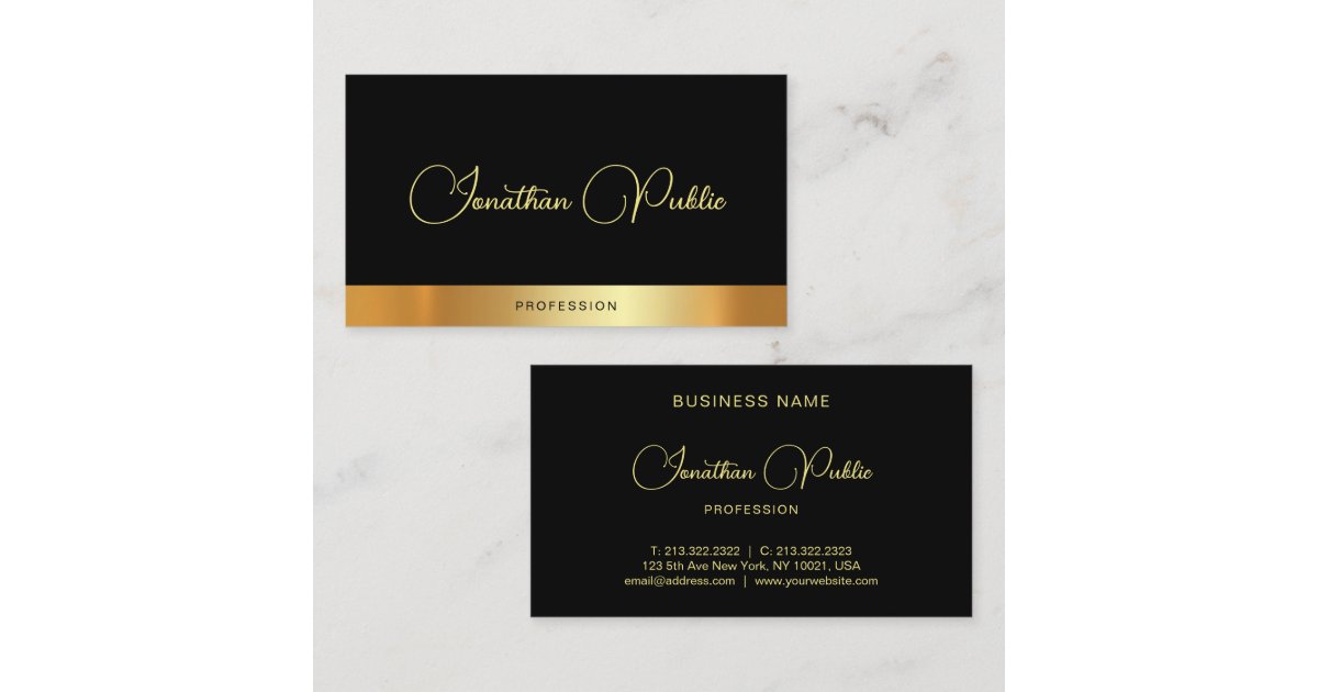 Modern Elegant Script Name Black Gold Template Business Card | Zazzle