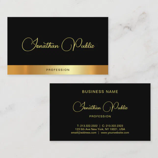 Modern Elegant Script Name Black Gold Template Business Card | Zazzle