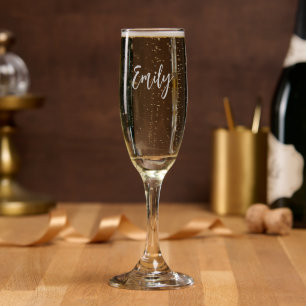 Modern Elegant Script Name Champagne Flute. Flute