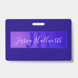 Modern Elegant Script Name & Monogram Ombre Purple Badge