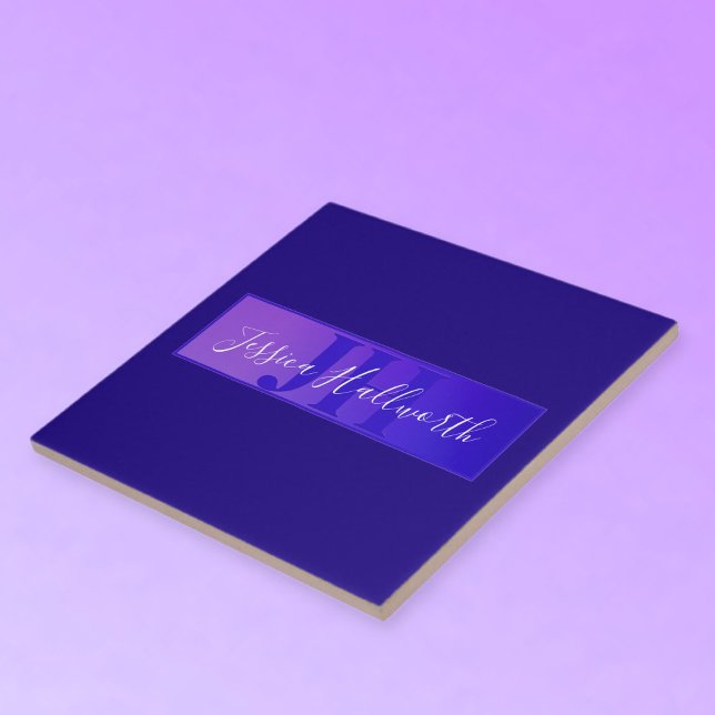 Modern Elegant Script Name & Monogram Ombre Purple Ceramic Tile (Creator Uploaded)