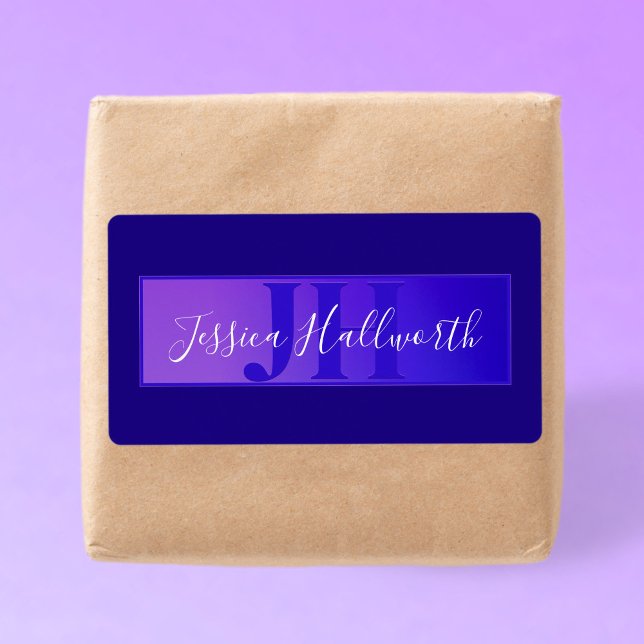 Modern Elegant Script Name & Monogram Ombre Purple Label (Creator Uploaded)