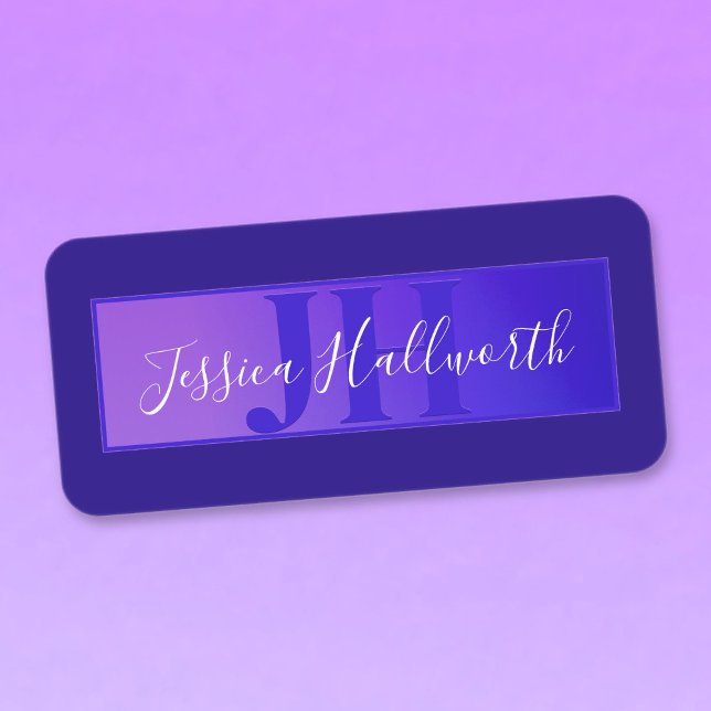 Modern Elegant Script Name & Monogram Ombre Purple Labels (Creator Uploaded)