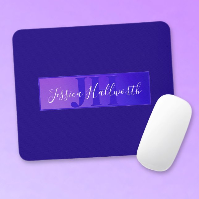 Modern Elegant Script Name & Monogram Ombre Purple Mouse Pad (Creator Uploaded)