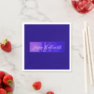 Modern Elegant Script Name & Monogram Ombre Purple Napkins